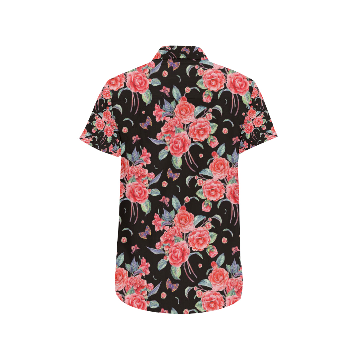 Camellia Pattern Print Design CM03 Men's Short Sleeve Button Up Shirt