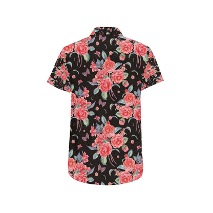 Camellia Pattern Print Design CM03 Men's Short Sleeve Button Up Shirt