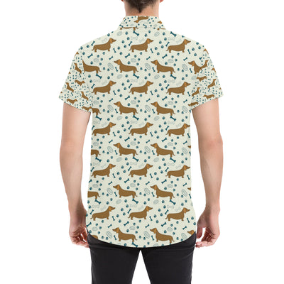 Dachshund Pattern Print Design 01 Men's Short Sleeve Button Up Shirt