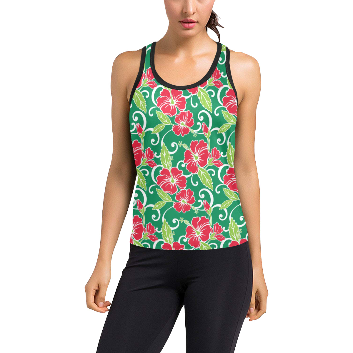 Red Hibiscus Pattern Print Design HB019 Women's Racerback Tank Top