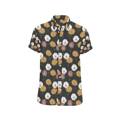 Daisy Pattern Print Design DS04 Men's Short Sleeve Button Up Shirt