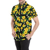 Yellow Hibiscus Pattern Print Design HB08 Men's Short Sleeve Button Up Shirt