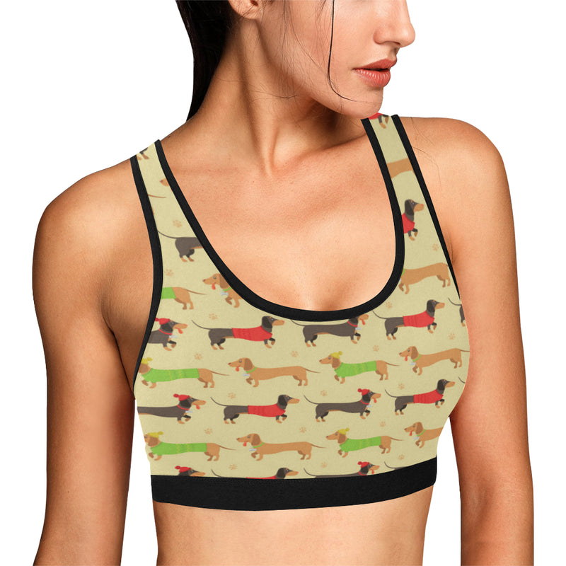 Dachshund Pattern Print Design 06 Sports Bra