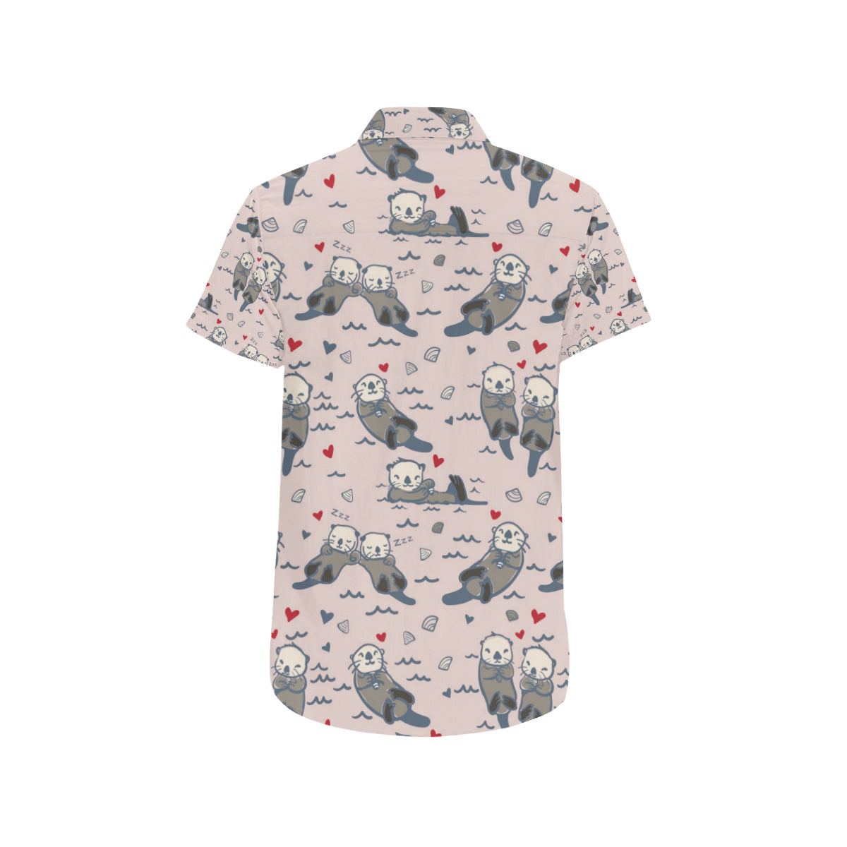 Sea Otter Pattern Print Design 02 Men's Short Sleeve Button Up Shirt