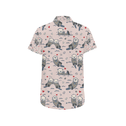 Sea Otter Pattern Print Design 02 Men's Short Sleeve Button Up Shirt