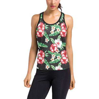 Hawaiian flower tropical leaves Women's Racerback Tank Top