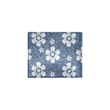 Jean Flower Pattern Print Design 03 Men's ID Card Wallet