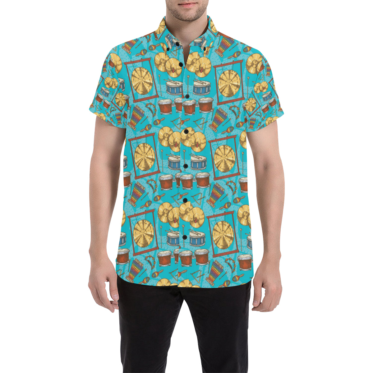 Percussion Pattern Print Design 03 Men's Short Sleeve Button Up Shirt