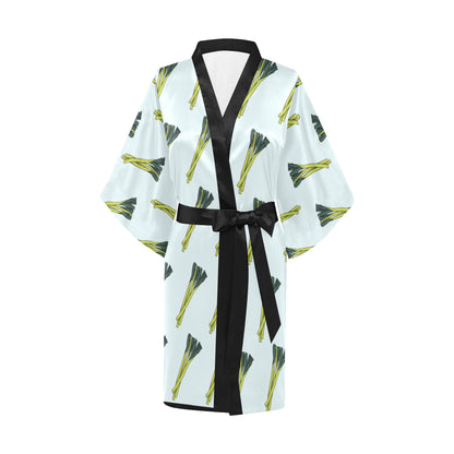 Leek Pattern Print Design 03 Women's Short Kimono