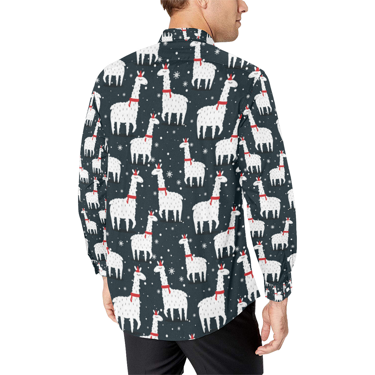 Alpaca Pattern Print Design 04 Men's Long Sleeve Shirt