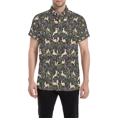 Deer Floral Jungle Men's Short Sleeve Button Up Shirt