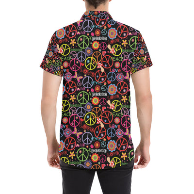 Peace Sign Colorful Design Print Men's Short Sleeve Button Up Shirt