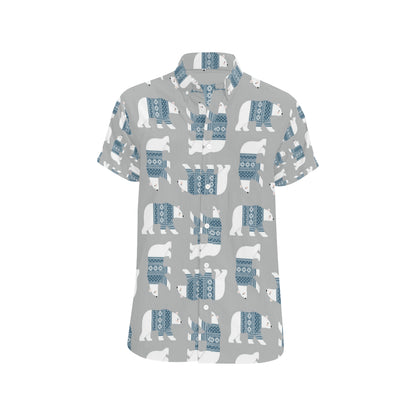 Polar Bear Pattern Print Design A03 Men's Short Sleeve Button Up Shirt