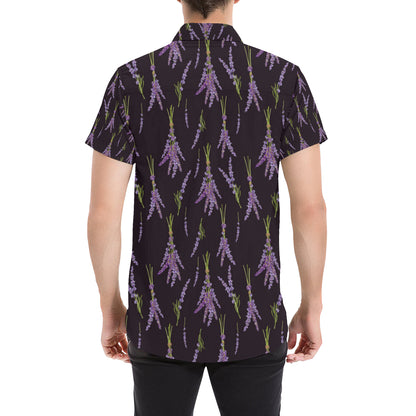 Lavender Pattern Print Design LV05 Men's Short Sleeve Button Up Shirt