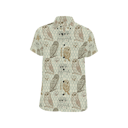 Owl Pattern Print Design A03 Men's Short Sleeve Button Up Shirt