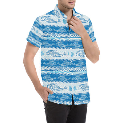 Dolphin Tribal Print Pattern Men's Short Sleeve Button Up Shirt