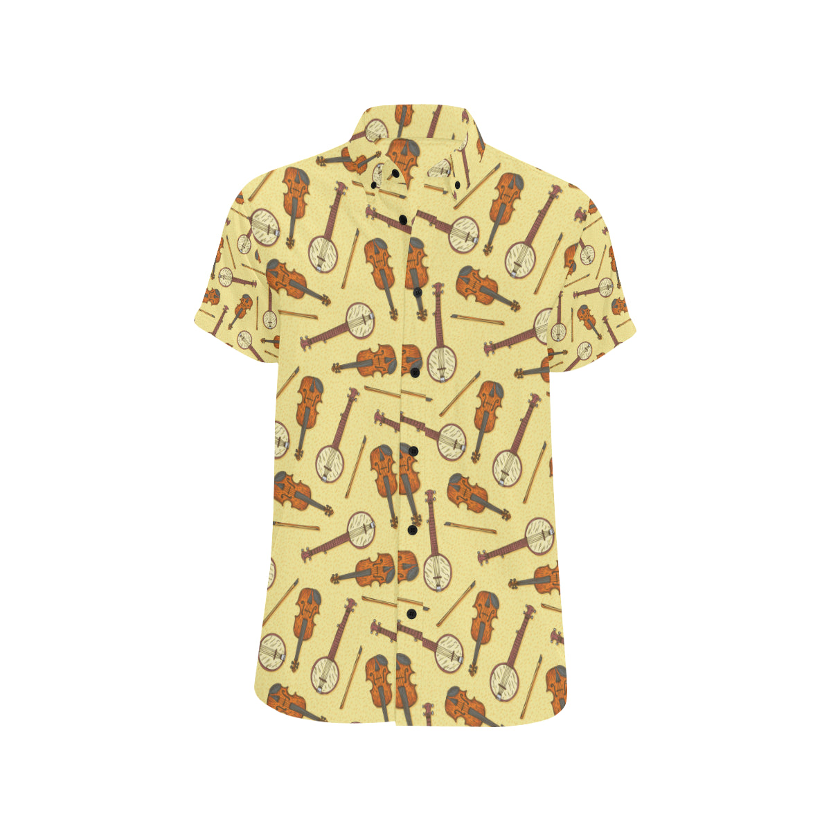 Banjo Violin Pattern Print Design 01 Men's Short Sleeve Button Up Shirt
