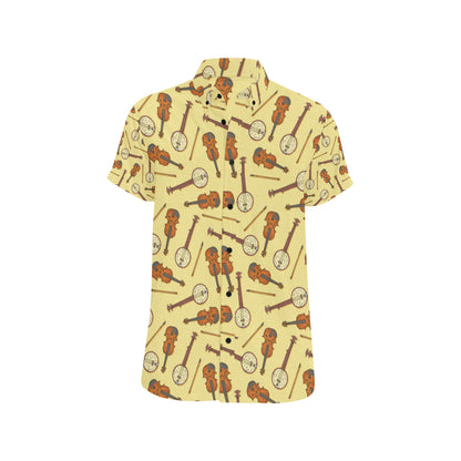 Banjo Violin Pattern Print Design 01 Men's Short Sleeve Button Up Shirt