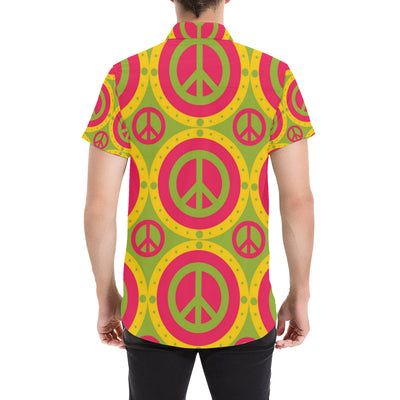 Peace Sign Pattern Print Design A01 Men's Short Sleeve Button Up Shirt