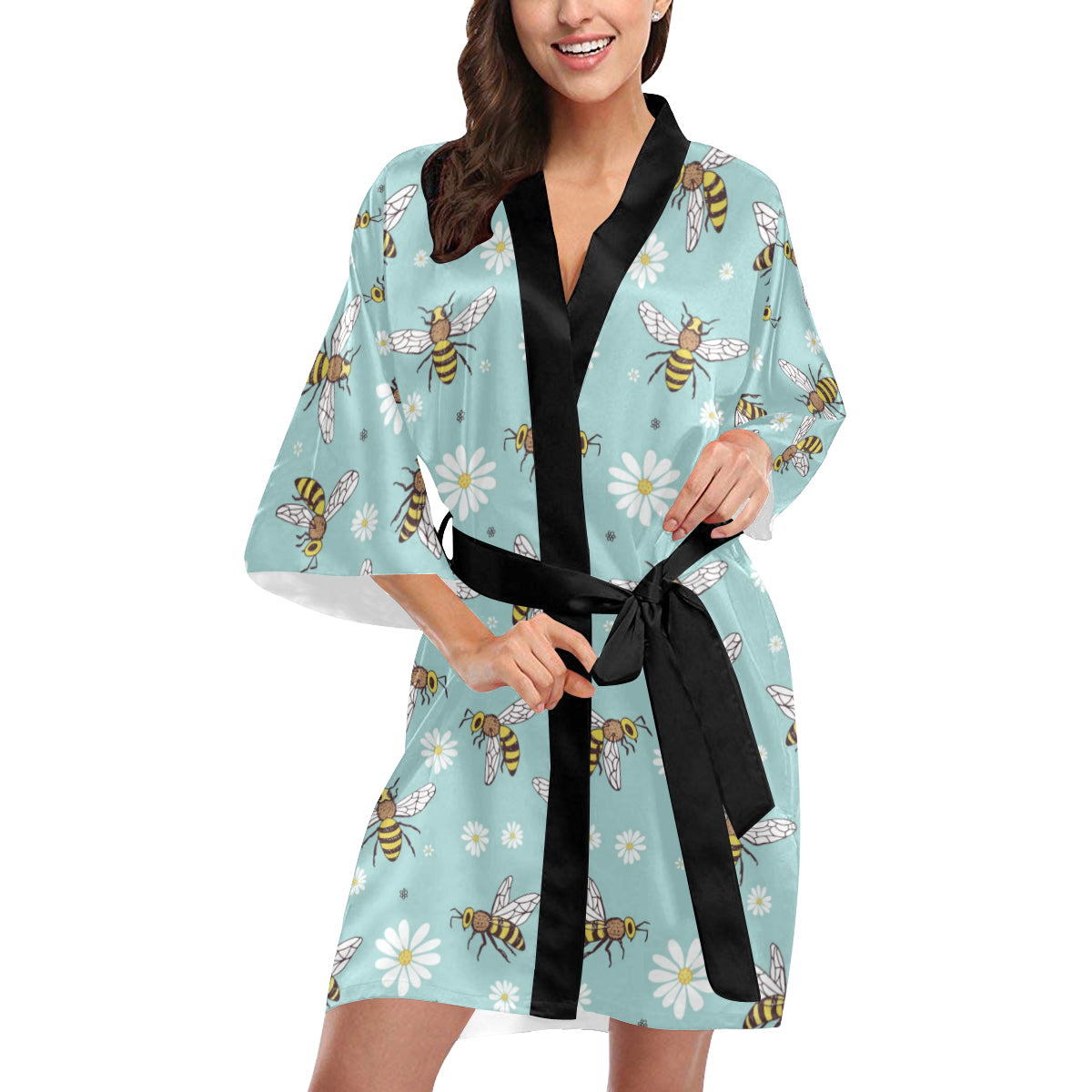 Bee Pattern Print Design BEE010 Women's Short Kimono