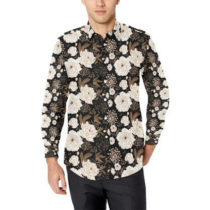 Peony Pattern Print Design A02 Men's Long Sleeve Shirt
