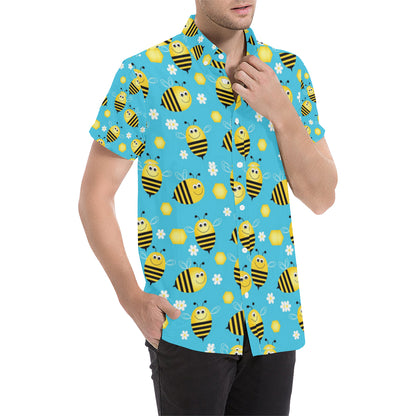 Bee Pattern Print Design BEE06 Men's Short Sleeve Button Up Shirt
