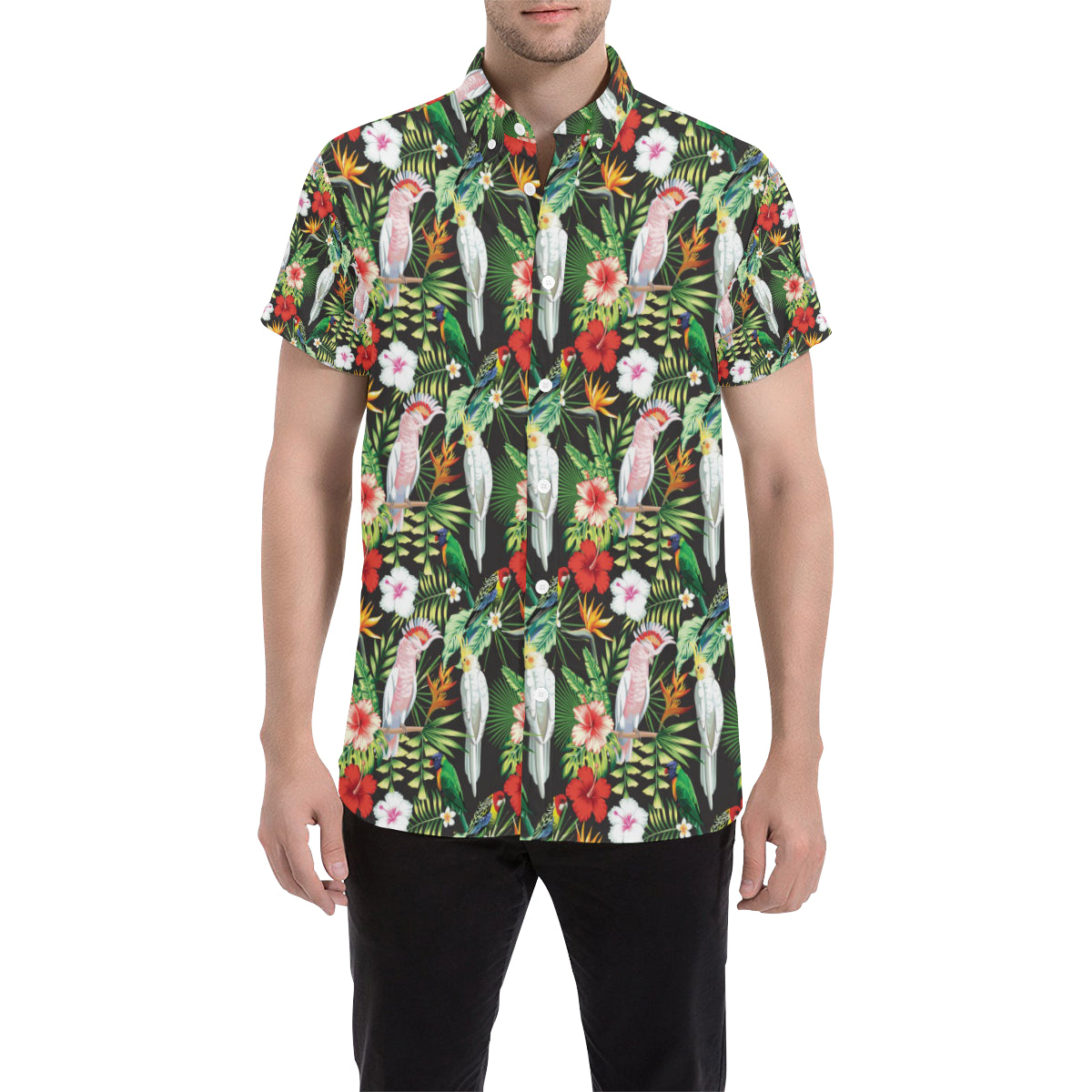 Tropical Flower Pattern Print Design TF03 Men's Short Sleeve Button Up Shirt