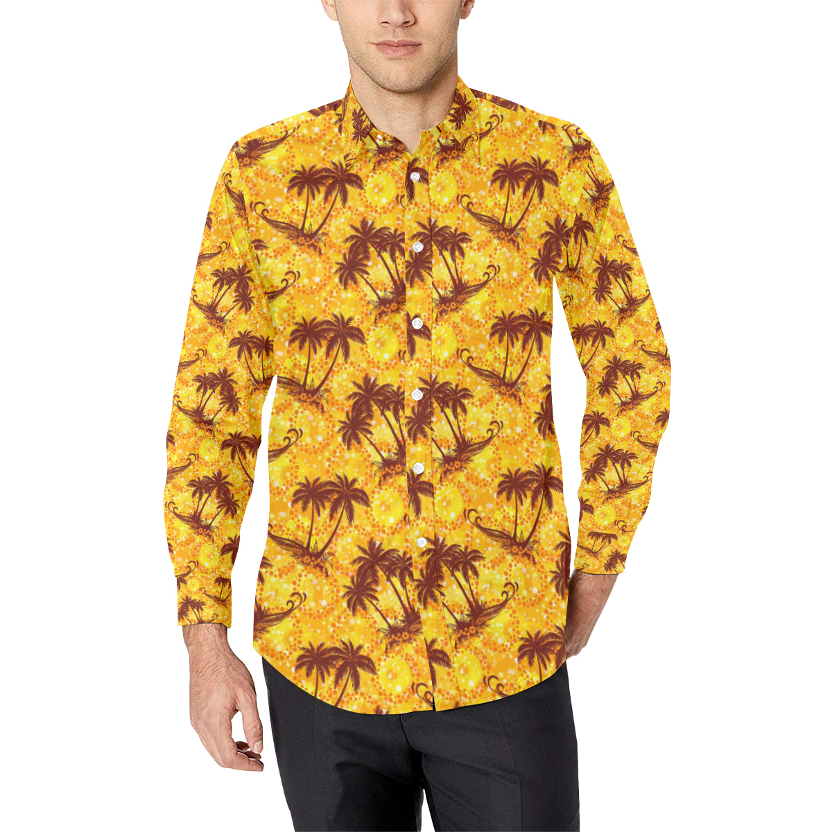 Palm Tree Pattern Print Design PT012 Men's Long Sleeve Shirt