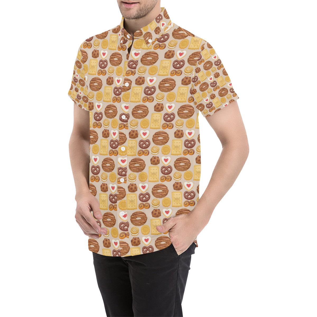 Cookie Pattern Print Design 02 Men's Short Sleeve Button Up Shirt