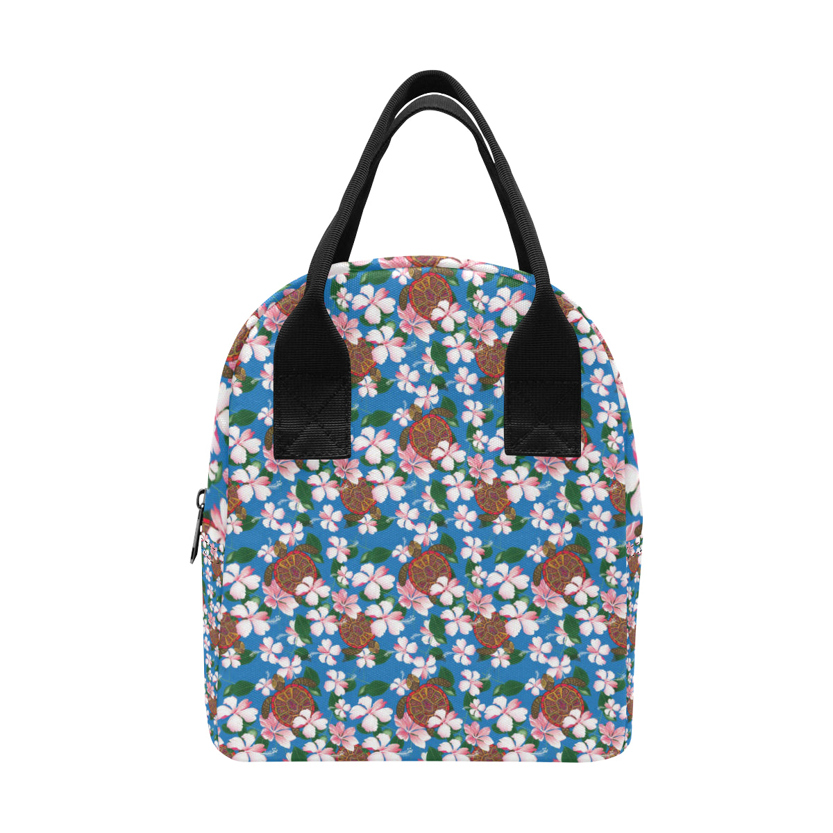 Sea Turtle Pink Hibiscus Hawaiian Print Insulated Lunch Bag