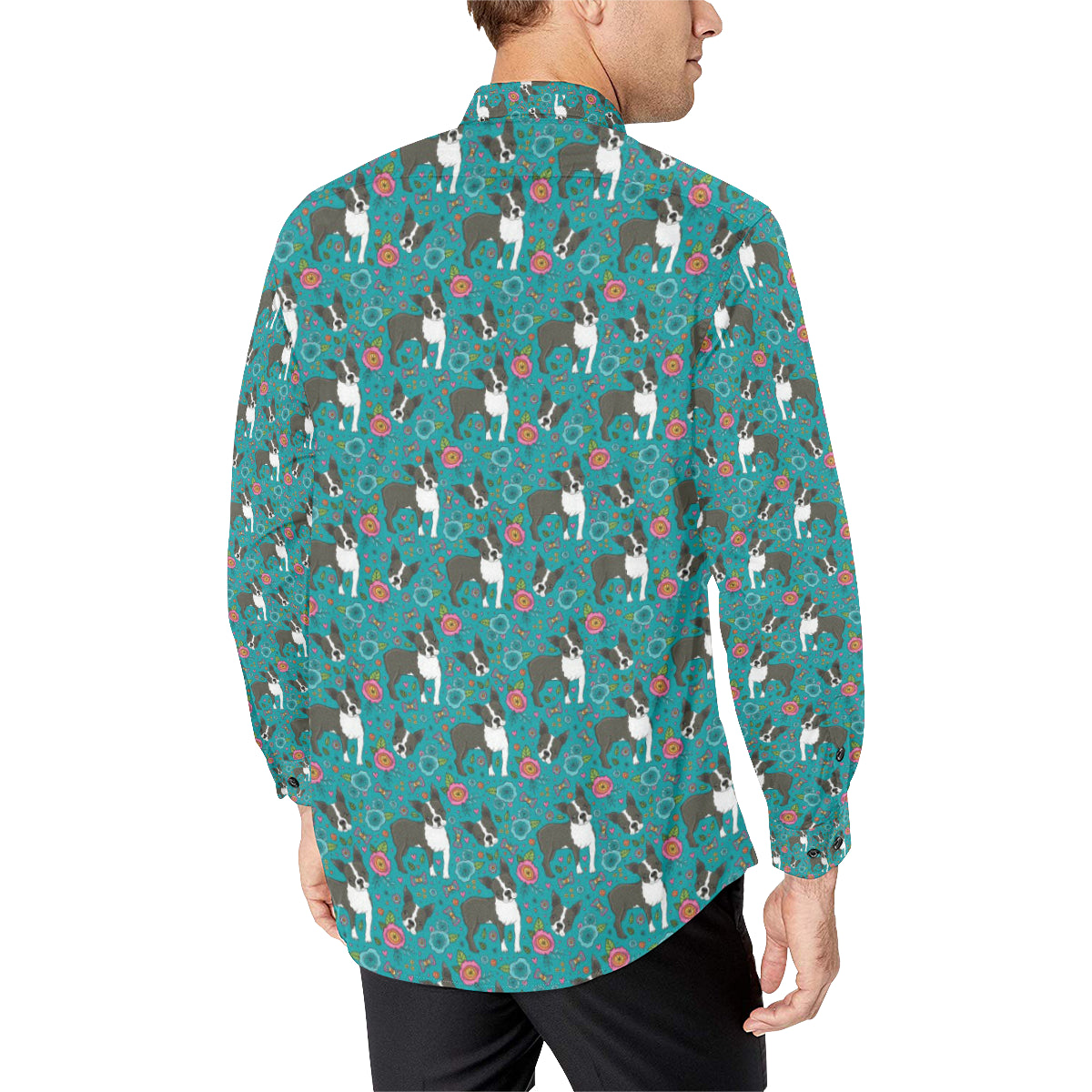 Boston Terrier Pattern Print Design 07 Men's Long Sleeve Shirt