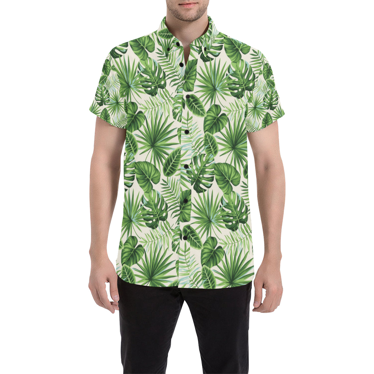 Palm Leaf Pattern Print Design A01 Men's Short Sleeve Button Up Shirt