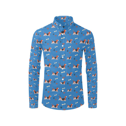 Basset Hound Pattern Print Design 02 Men's Long Sleeve Shirt