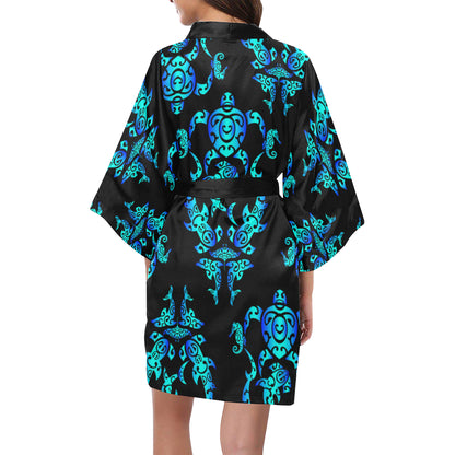 Sea turtle Polynesian Tribal Hawaiian Women Kimono Robe