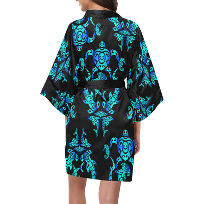 Sea turtle Polynesian Tribal Hawaiian Women Kimono Robe