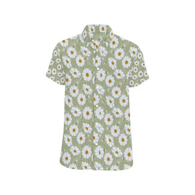 Daisy Yellow Print Pattern Men's Short Sleeve Button Up Shirt