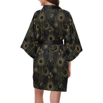 Moon Boho Style Pattern Print Design 01 Women's Short Kimono