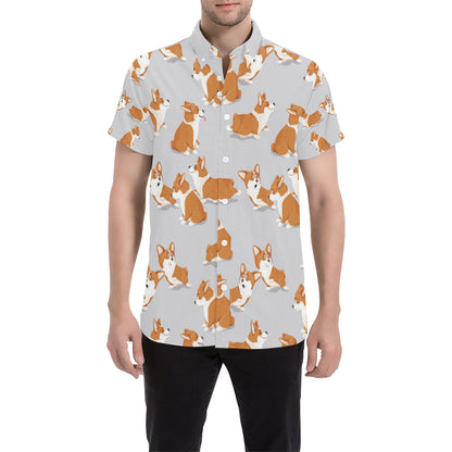 Pembroke Welsh Corgis Pattern Print Design A04 Men's Short Sleeve Button Up Shirt
