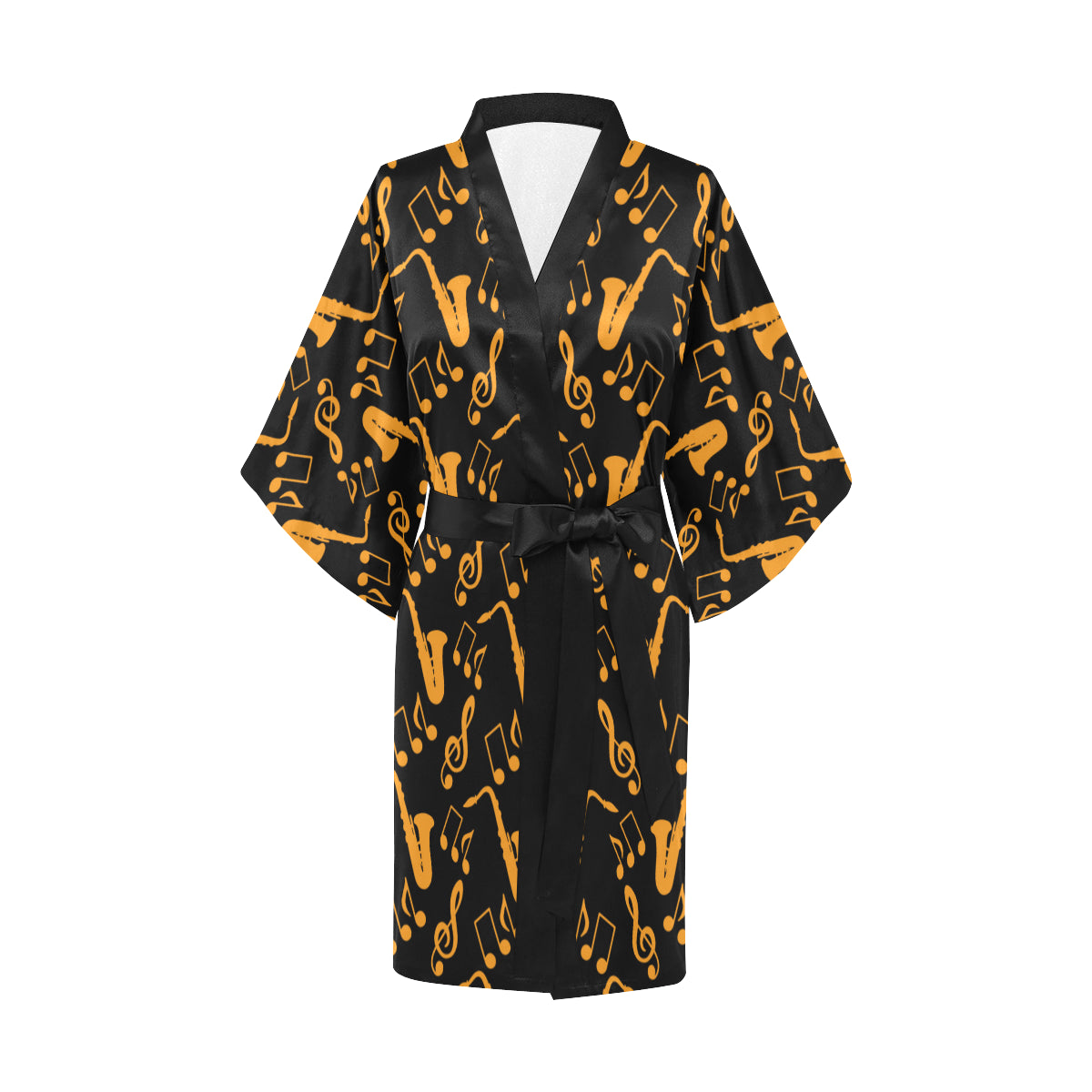 Saxophone Pattern Print Design 02 Women's Short Kimono