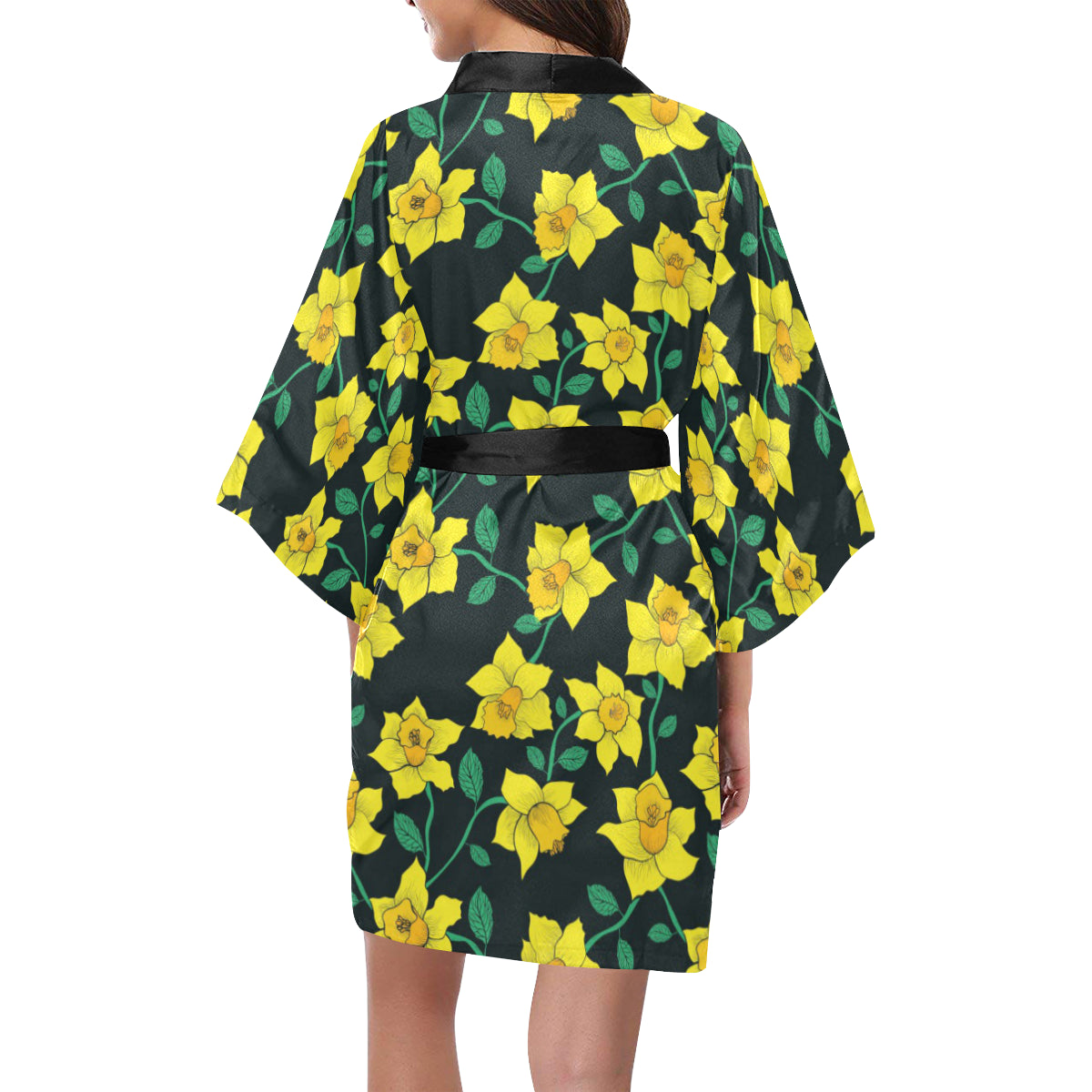 Daffodils Pattern Print Design DF03 Women's Short Kimono