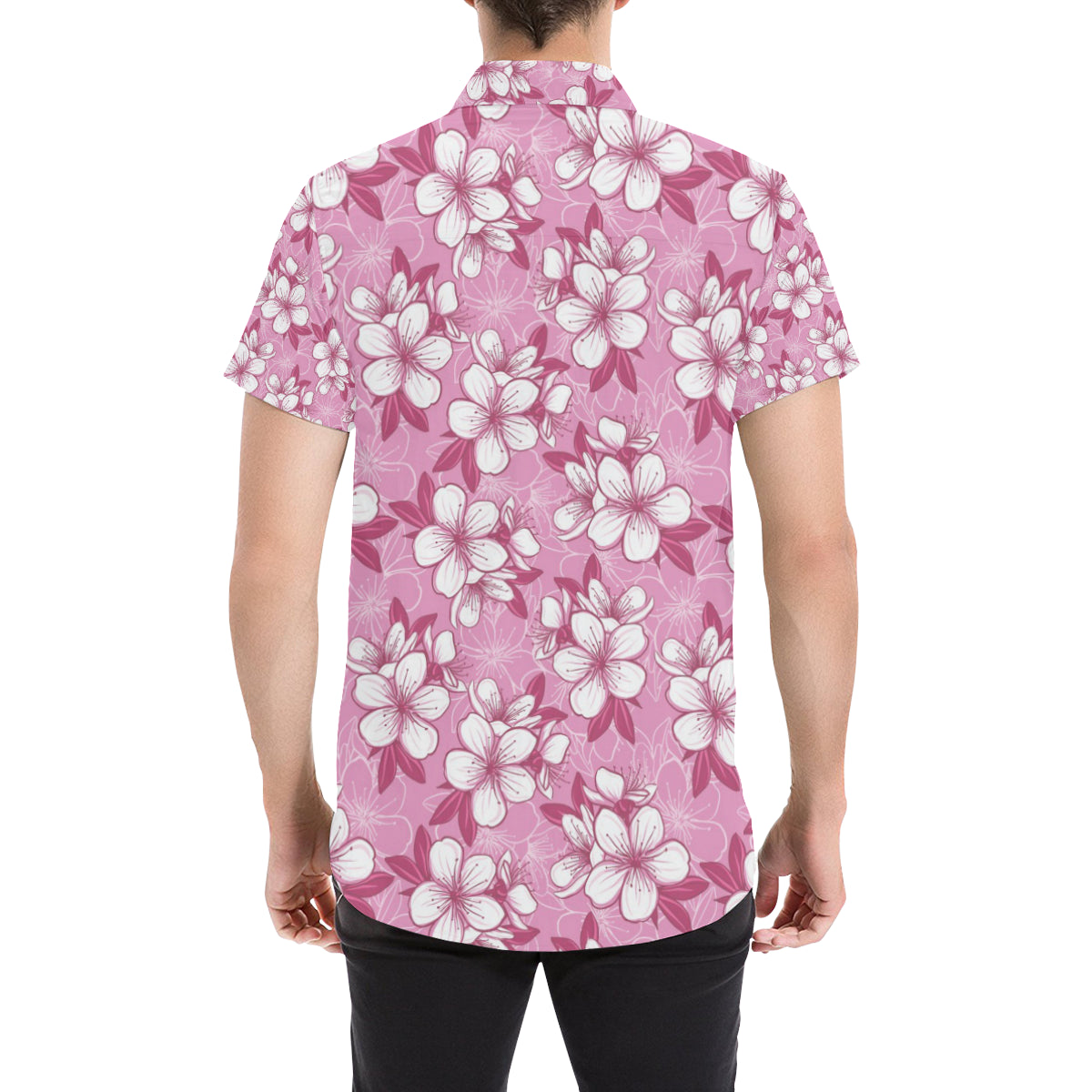 Cherry Blossom Pattern Print Design CB02 Men's Short Sleeve Button Up Shirt