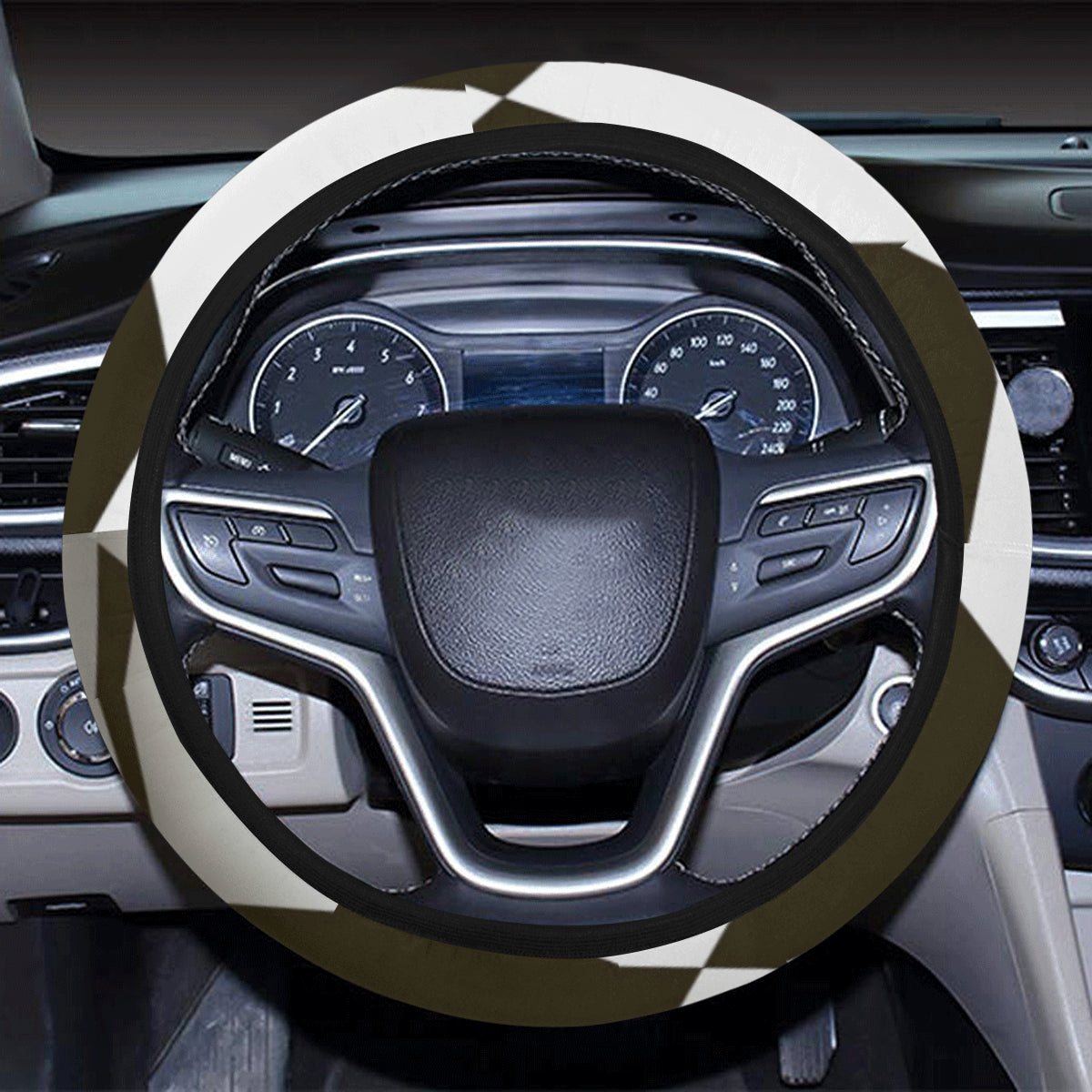 Checkered Flag Racing Style Steering Wheel Cover with Elastic Edge