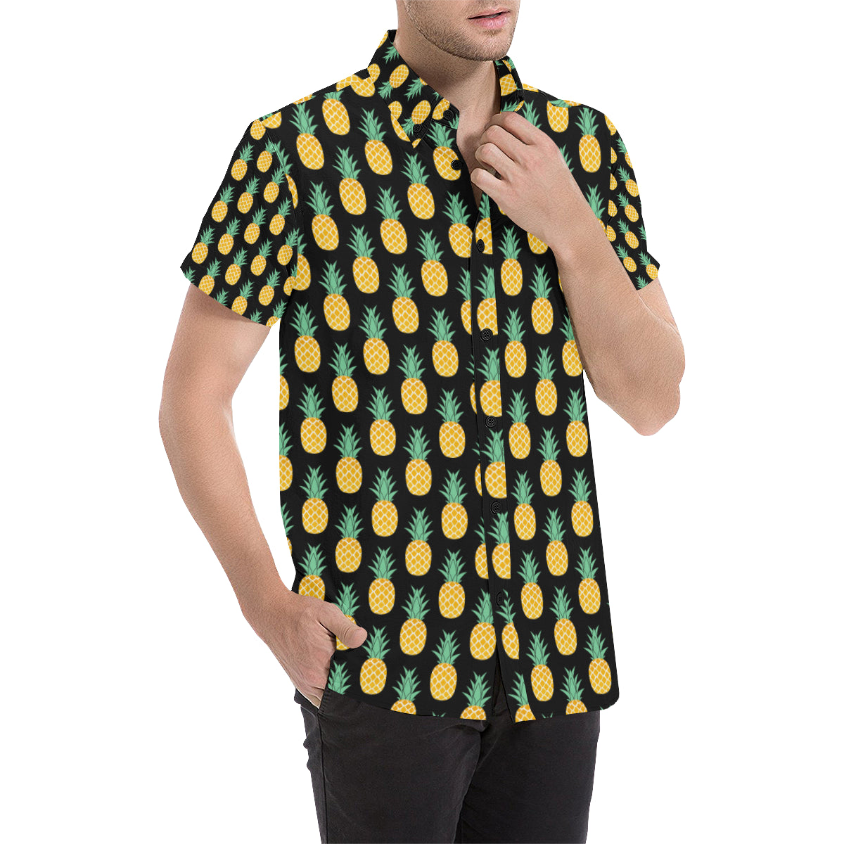 Pineapple Pattern Print Design A03 Men's Short Sleeve Button Up Shirt