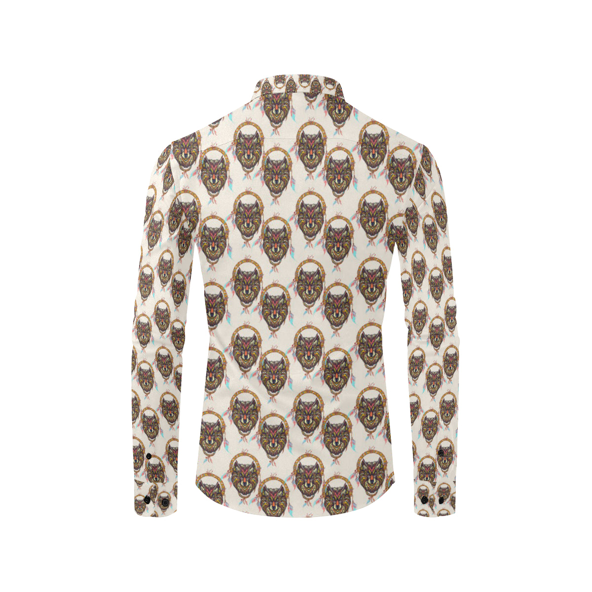 Wolf Tribal Dream Catcher Design Print Men's Long Sleeve Shirt