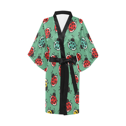 Ladybug Pattern Print Design 02 Women's Short Kimono