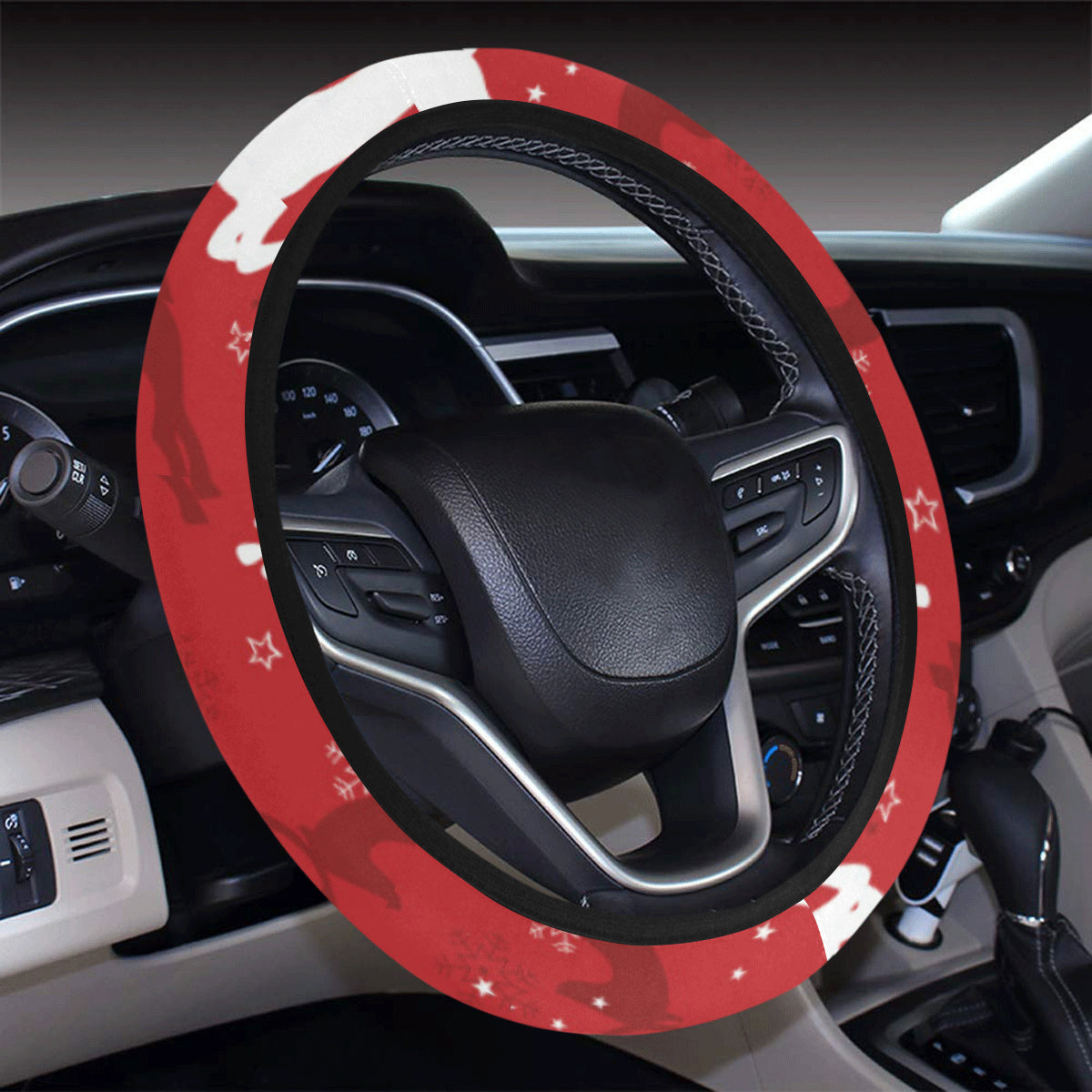Reindeer Red Pattern Print Design 01 Steering Wheel Cover with Elastic Edge