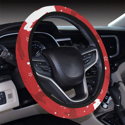 Reindeer Red Pattern Print Design 01 Steering Wheel Cover with Elastic Edge