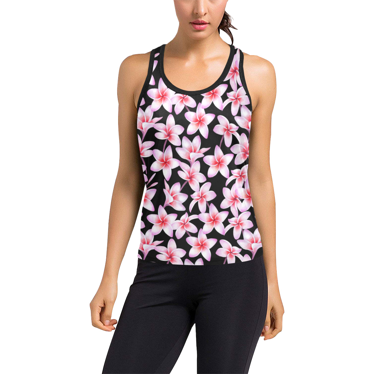 Pink Plumeria Pattern Print Design PM09 Women's Racerback Tank Top