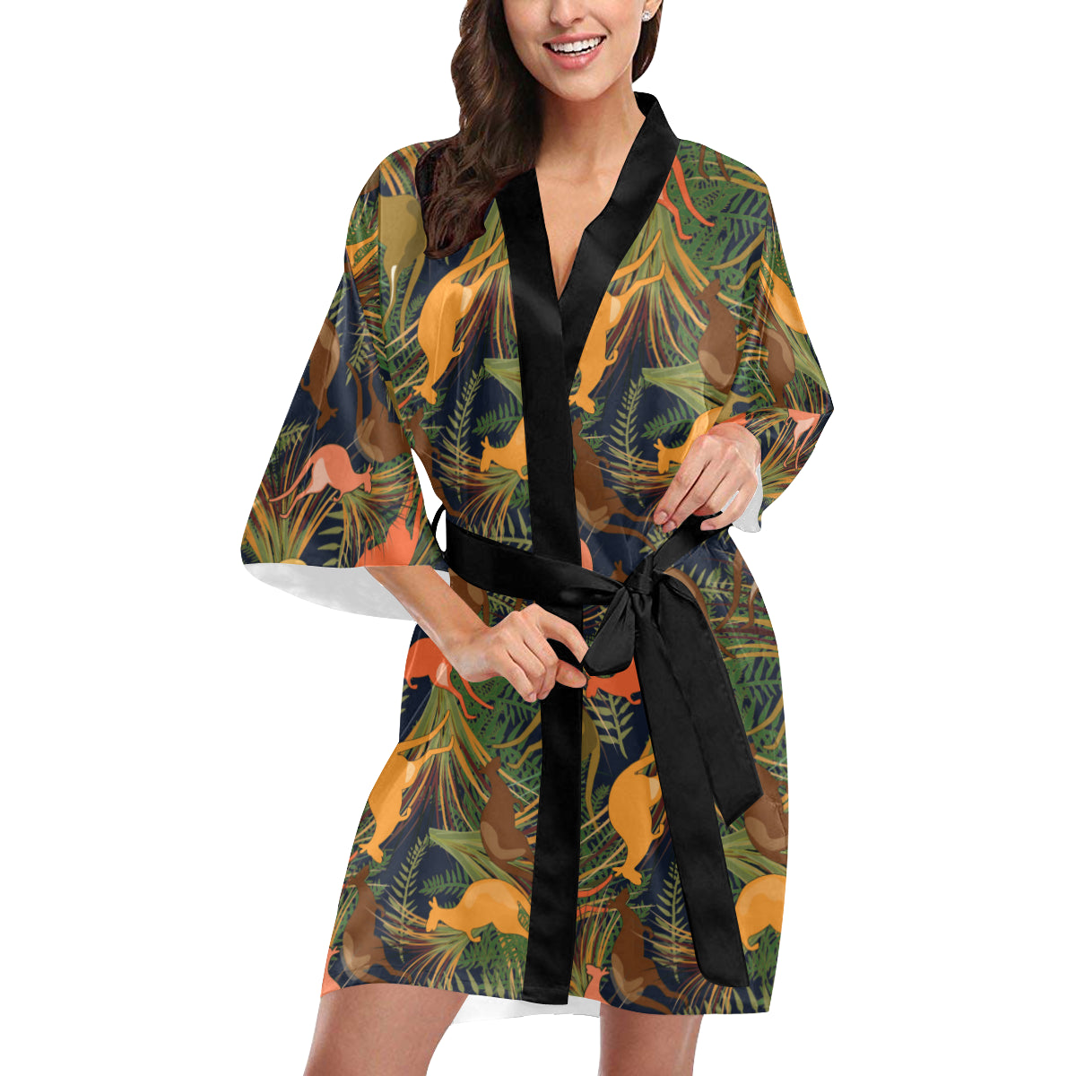 Kangaroos Pattern Print Design 07 Women's Short Kimono