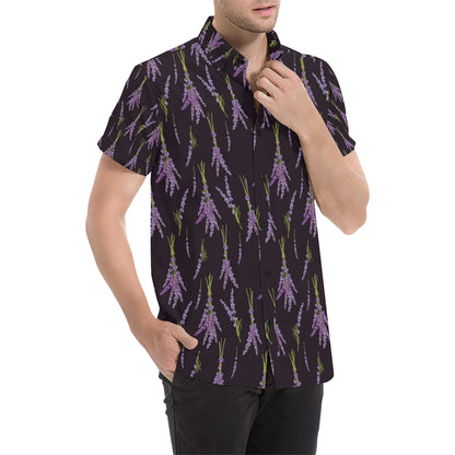 Lavender Pattern Print Design LV05 Men's Short Sleeve Button Up Shirt